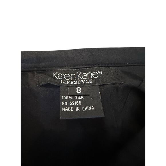 Karen Kane Black 100% Silk Embroidered Floral Pants Size 8 OldMoney QuietLuxury - Picture 4 of 7